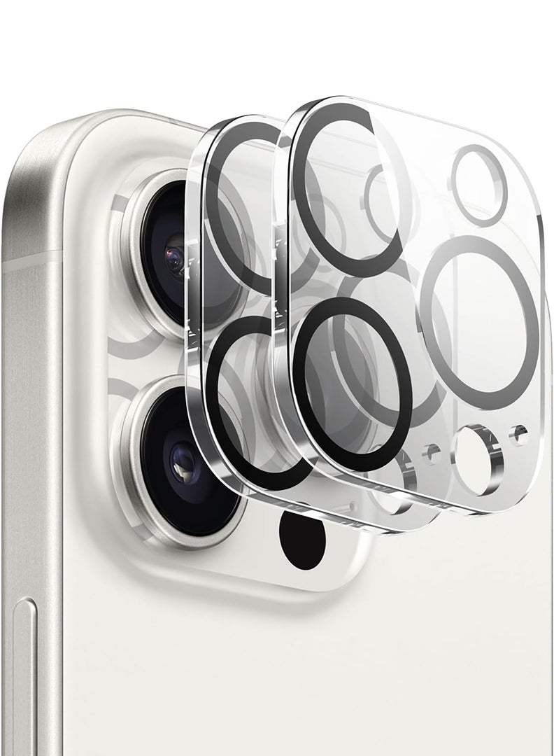 ثيودور واقي عدسة الكاميرا لهاتف iPhone 15 Pro Max/ 15 Pro، قطعتان - [حماية من السقوط] [مناسب للجراب] غطاء شاشة كاميرا من الزجاج المقوى 9H، شفاف - Image 1